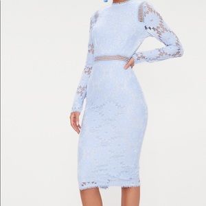 Pretty Little Thing Dusty Blue Long Sleeve Lace Bodycon Dress